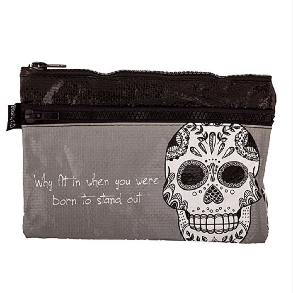 Karma-"Why Fit In When You Were Born To Stand Out" Skull Zip Cosmetic Bag- NWT